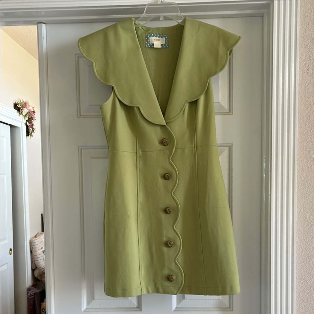 Anthropologie Green Asymmetrical Ruffled Sheath Dress